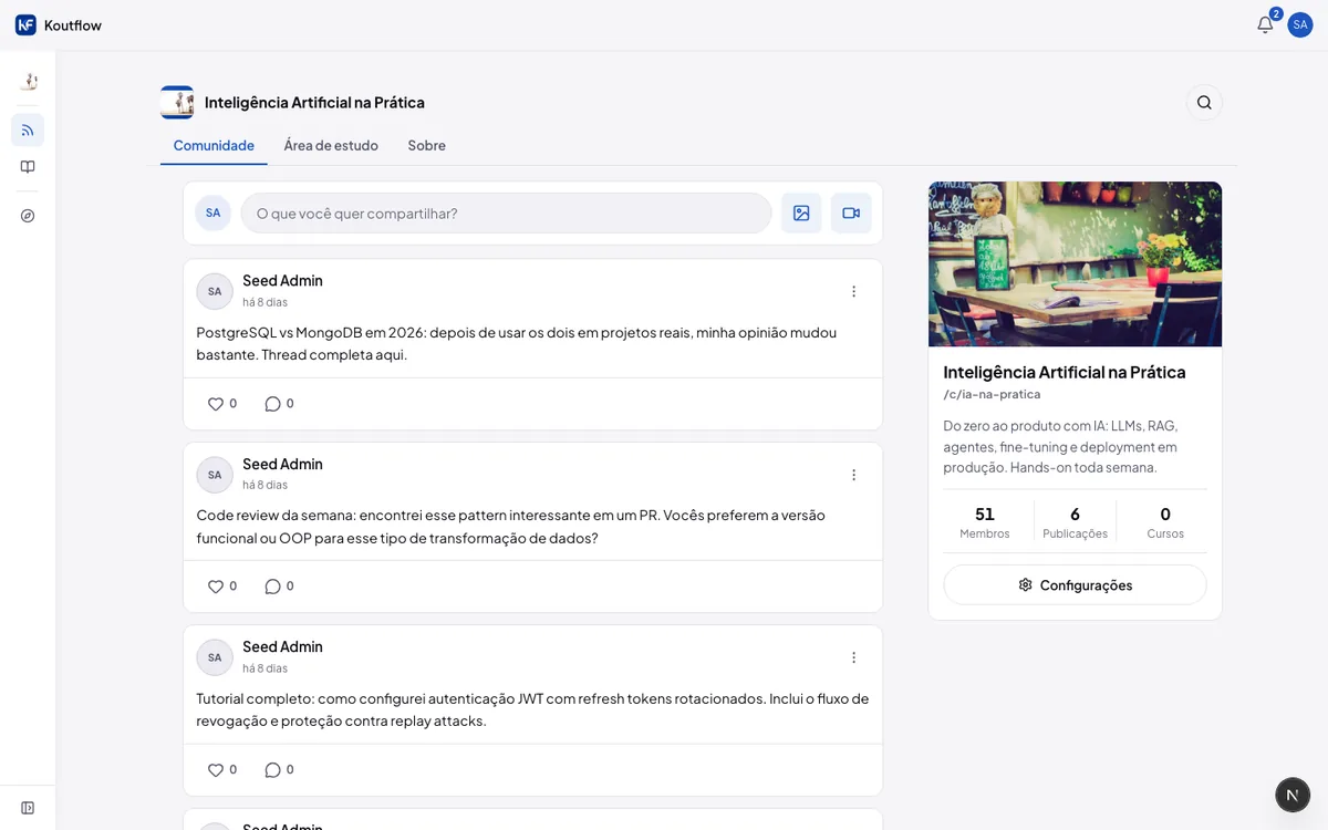 Print do feed da comunidade — membros e áreas visíveis